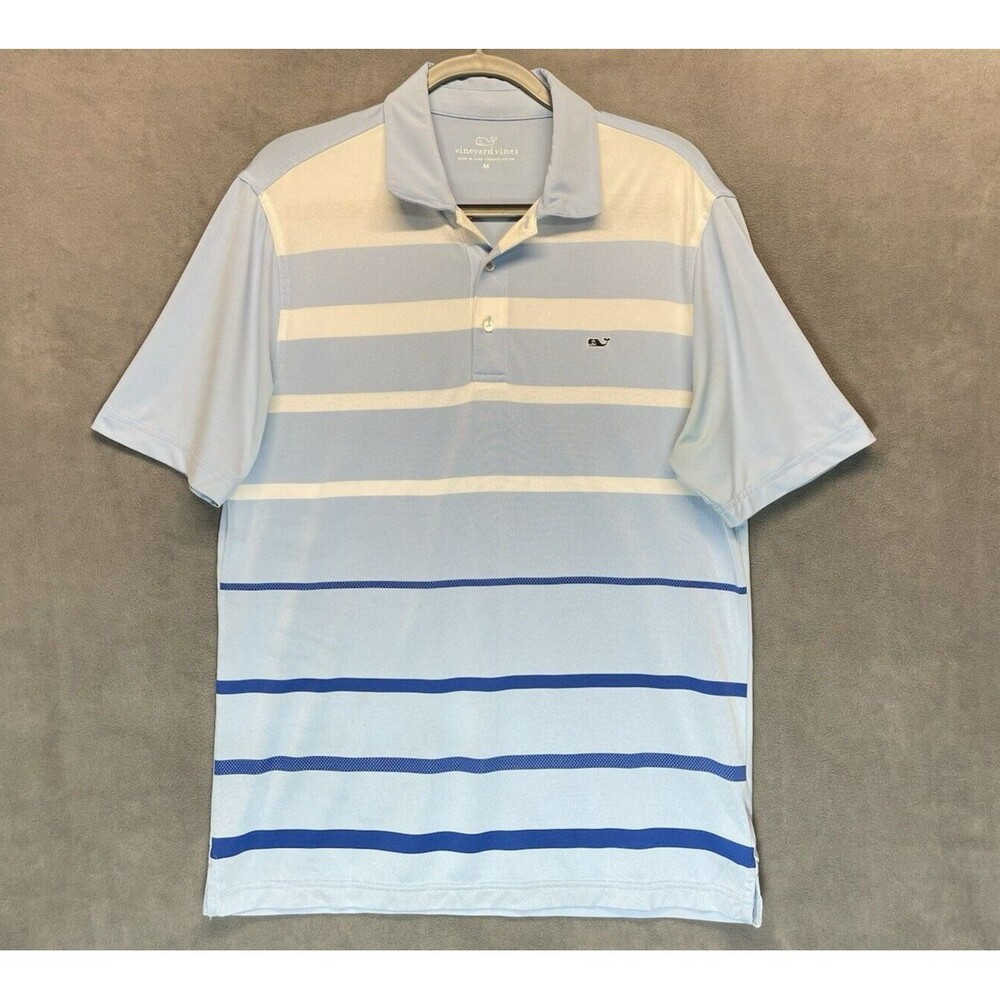 Vineyard Vines Mens Polo Shirt Size Medium Blue Striped Short Sleeve Whale Golf